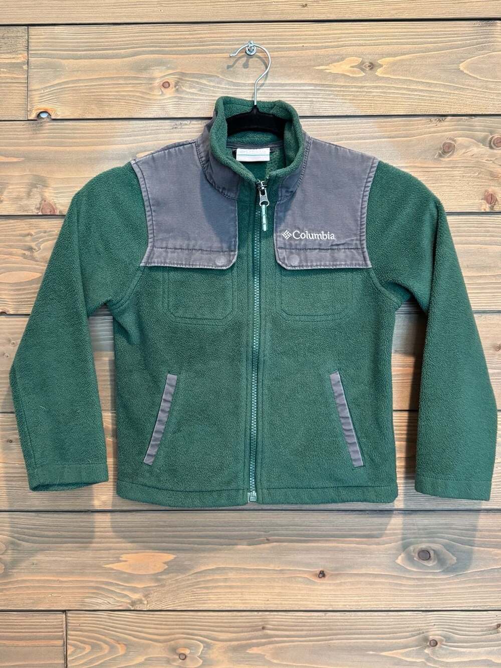 Columbia Sportswear Green Fleece Jacket with Gray Overlay Youth Size XS